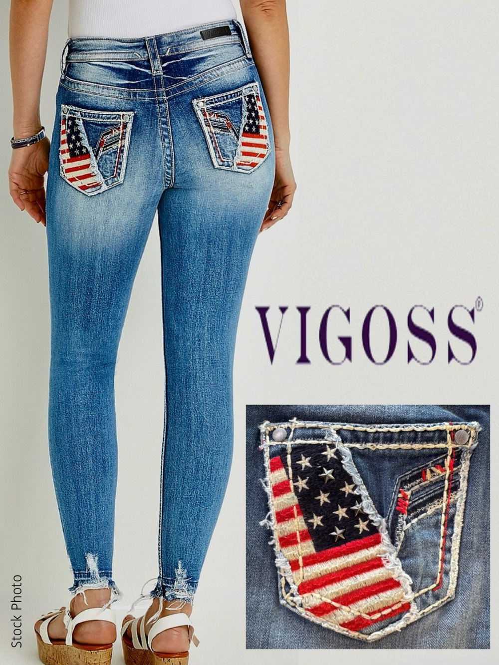 VIGOSS Heritage Mid-Rise Americana Skinny Jean Flag Embroidery Patriotic (10)